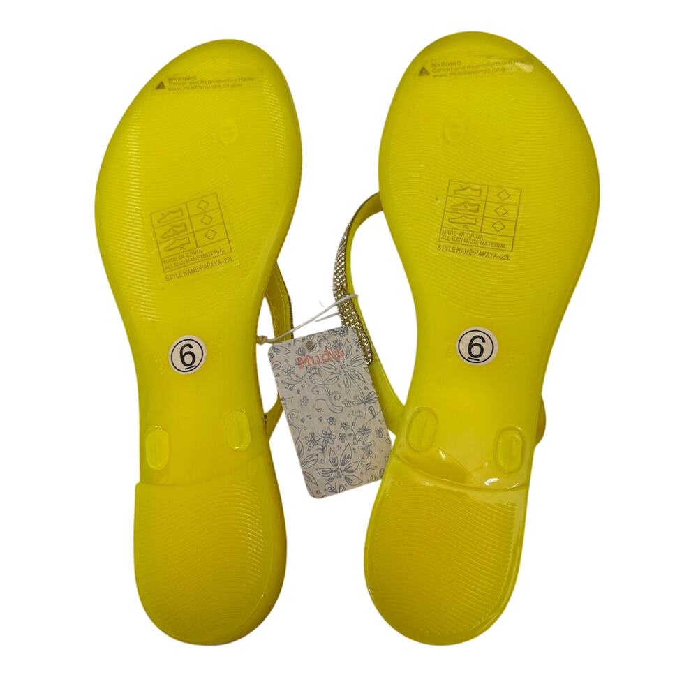 New MUDD Women’s Yellow Rhinestone Papaya Beach Flip Flops Size 6 - Picture 4 of 4